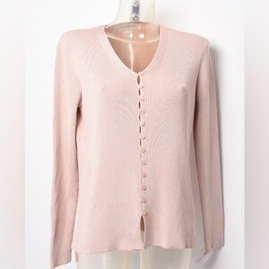 JONES NEW YORK | Y2K Light Muted Rose Ribbed Cardigan Button Up